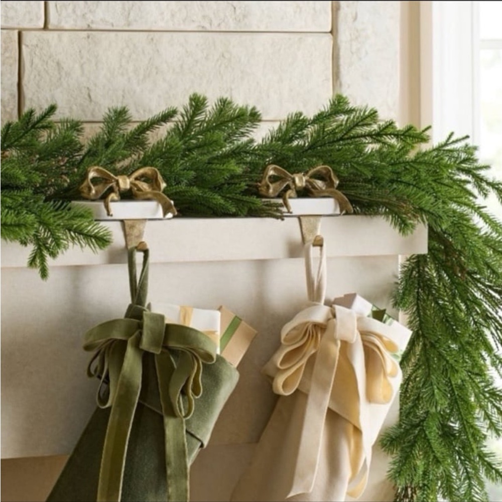 Marble & Metal Bow Christmas Stocking (Set of 2) Holder Gold - Studio McGee